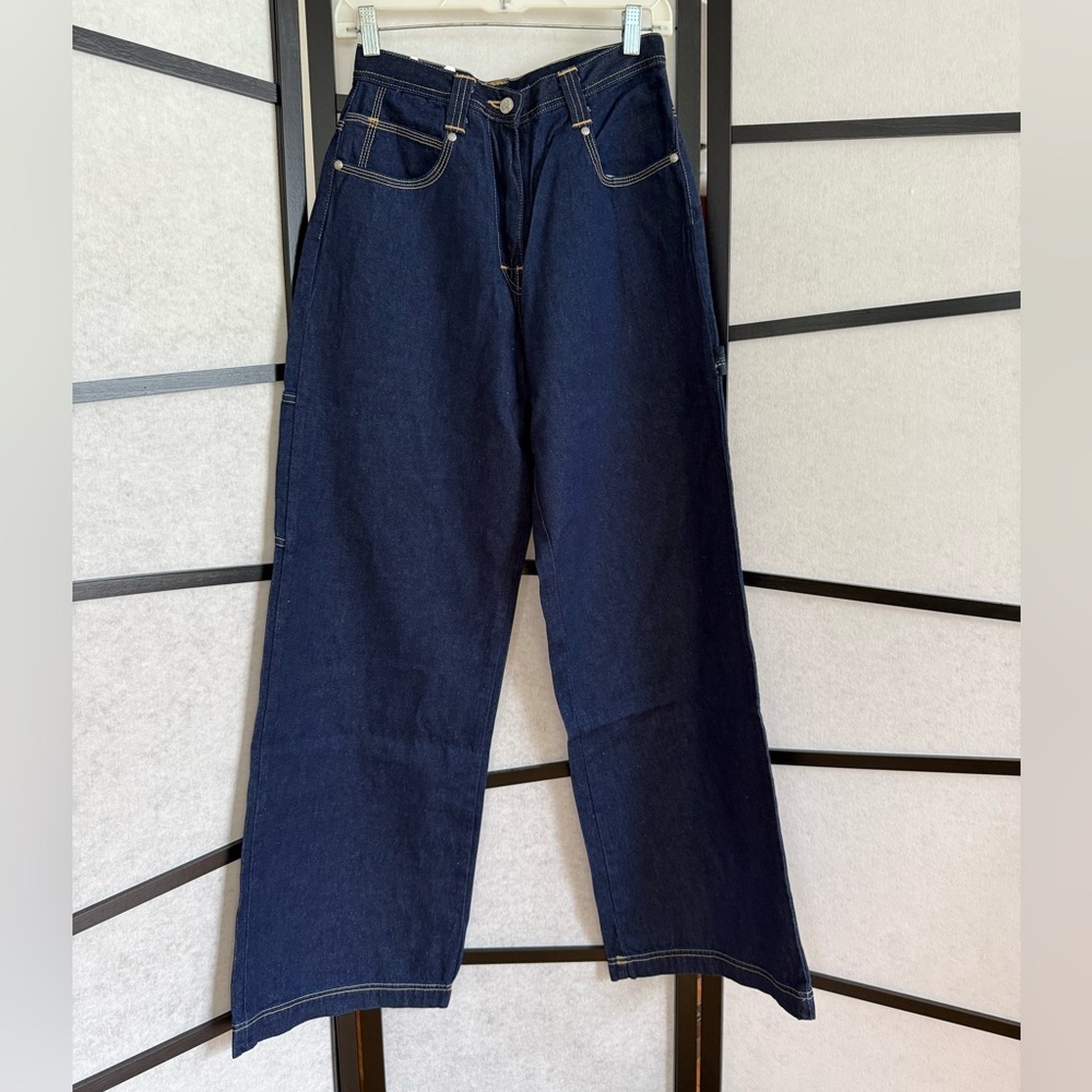 Y2K Greed Girl Wide Leg Carpenter Jean. Dark Wash, size 7, one-of-kind vintage.